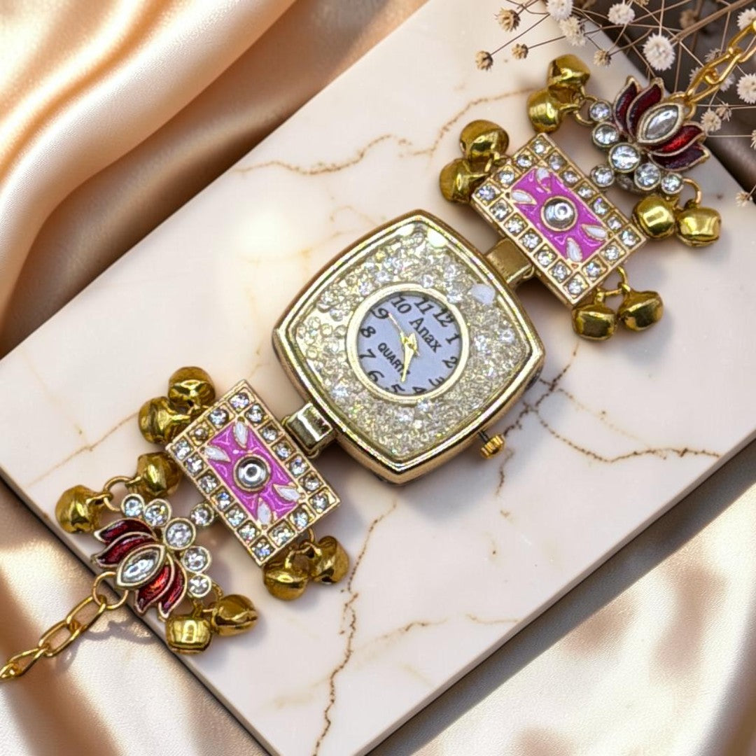 Kundan-Armbanduhr für Damen – Elegante indische Schmuckuhr im Ethno-Design
