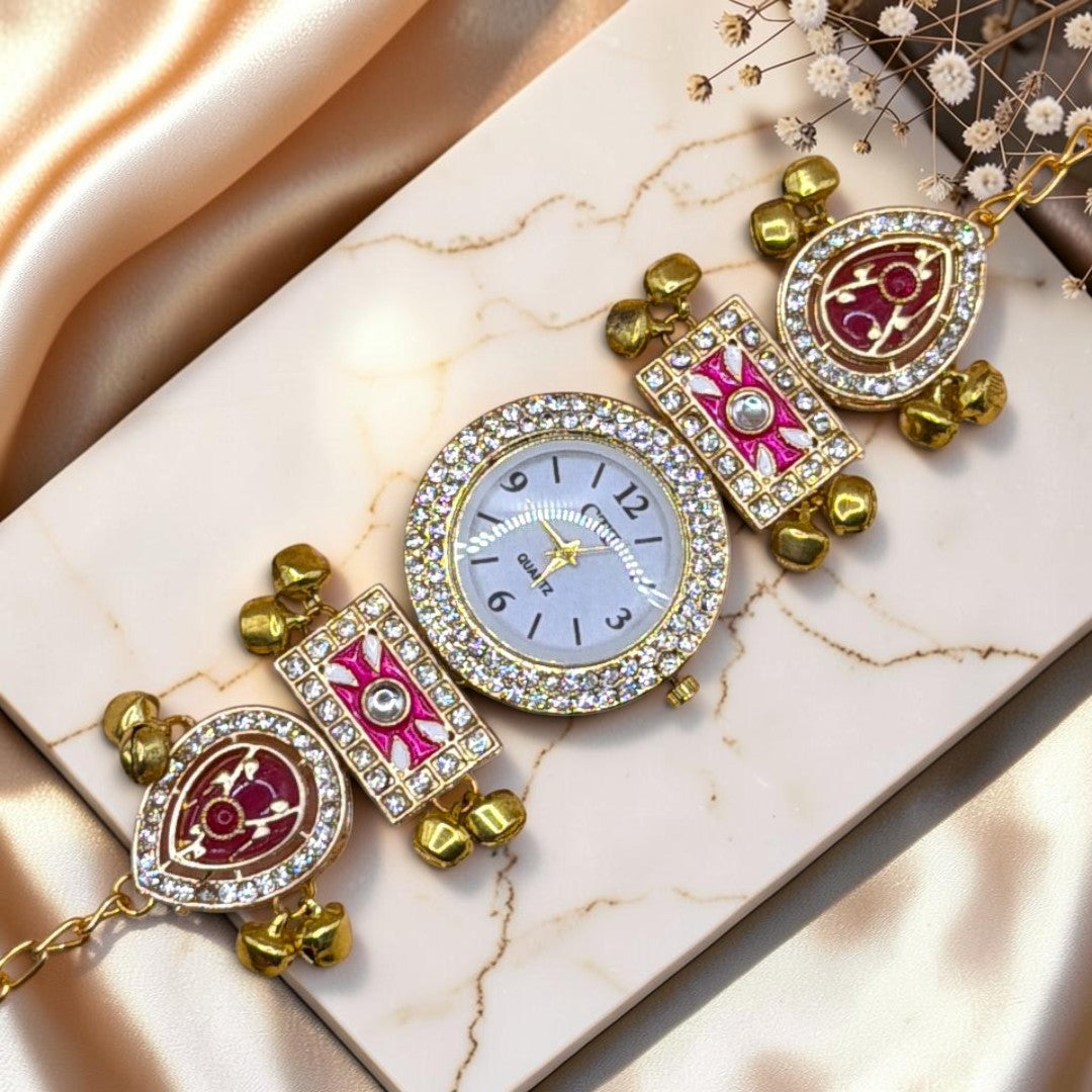 Kundan-Armbanduhr für Damen – Elegante indische Schmuckuhr im Ethno-Design