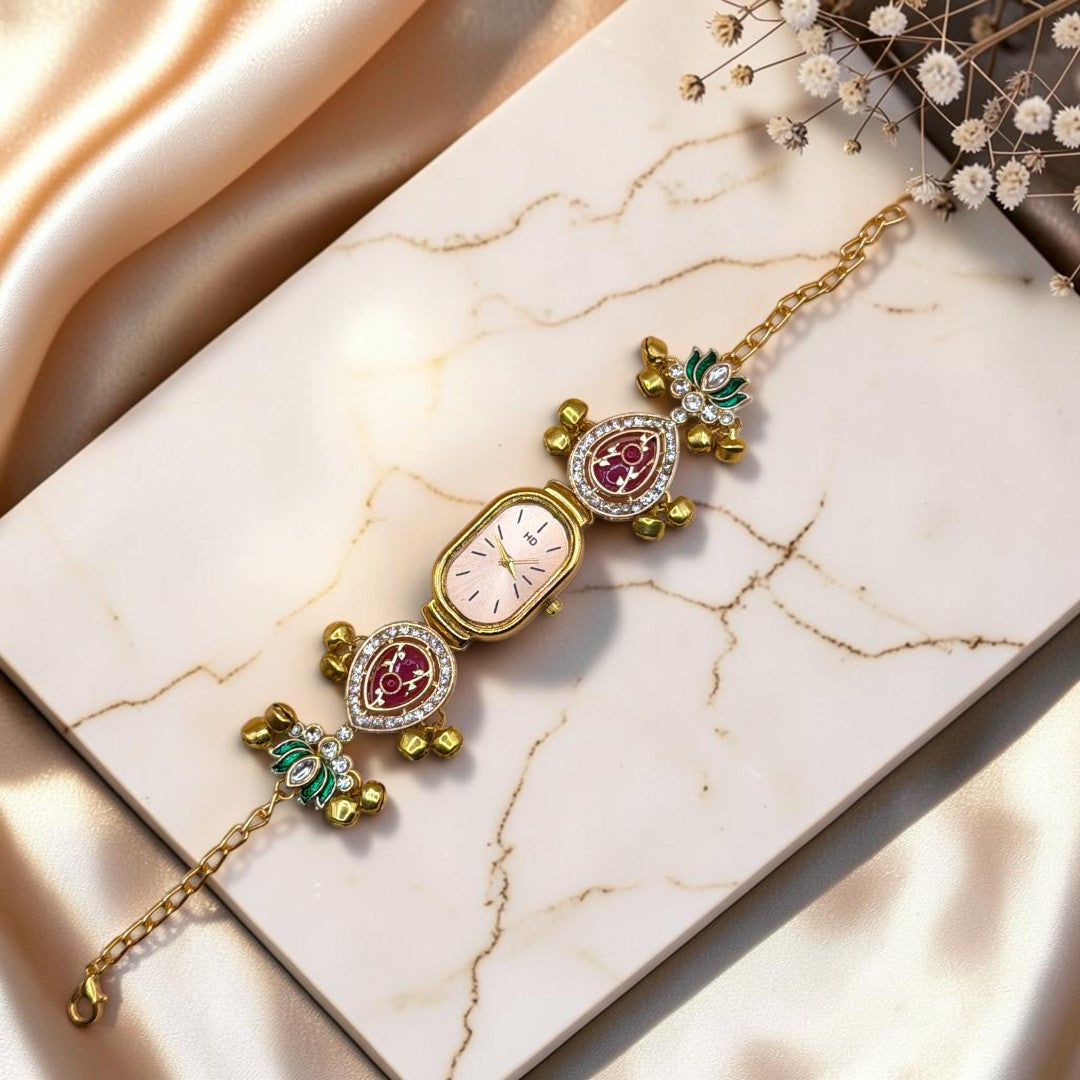 Kundan-Armbanduhr für Damen – Elegante indische Schmuckuhr im Ethno-Design