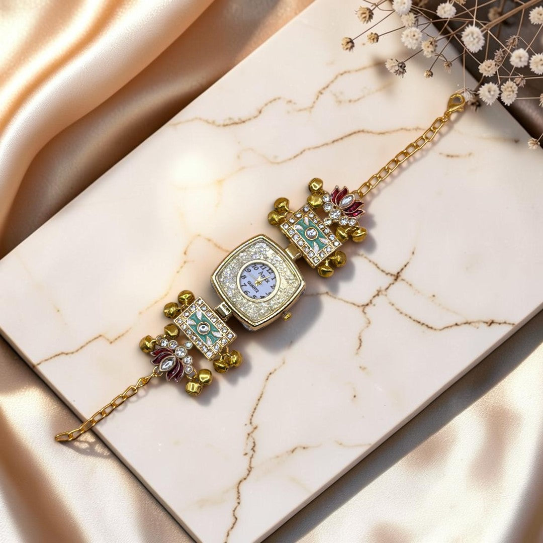 Kundan-Armbanduhr für Damen – Elegante indische Schmuckuhr im Ethno-Design