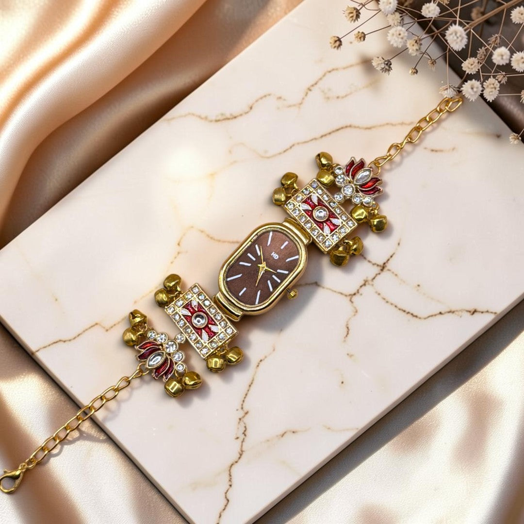 Kundan-Armbanduhr für Damen – Elegante indische Schmuckuhr im Ethno-Design