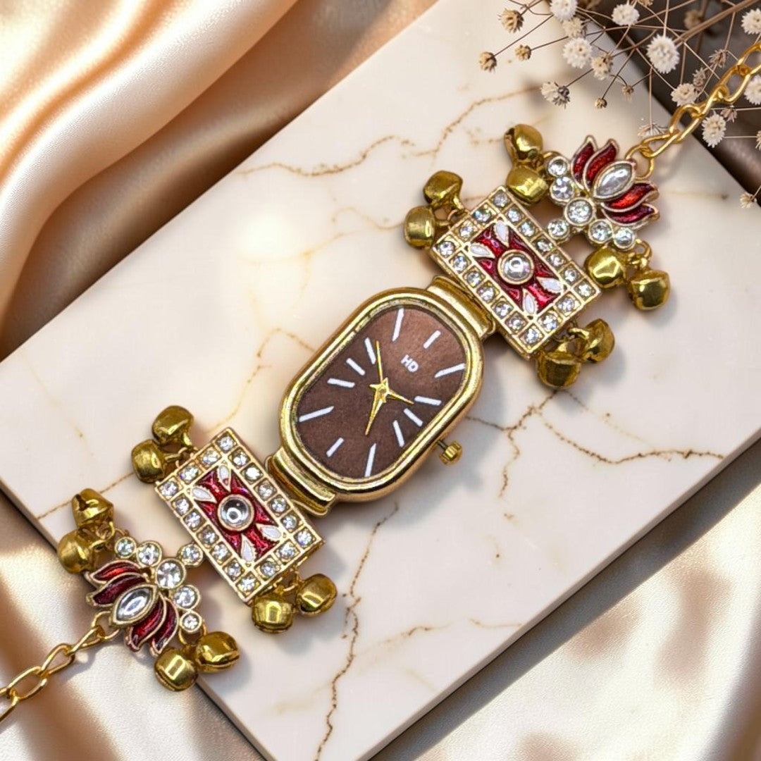Kundan-Armbanduhr für Damen – Elegante indische Schmuckuhr im Ethno-Design