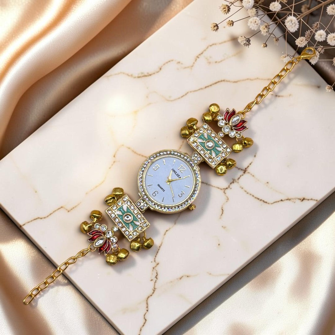 Kundan-Armbanduhr für Damen – Elegante indische Schmuckuhr im Ethno-Design