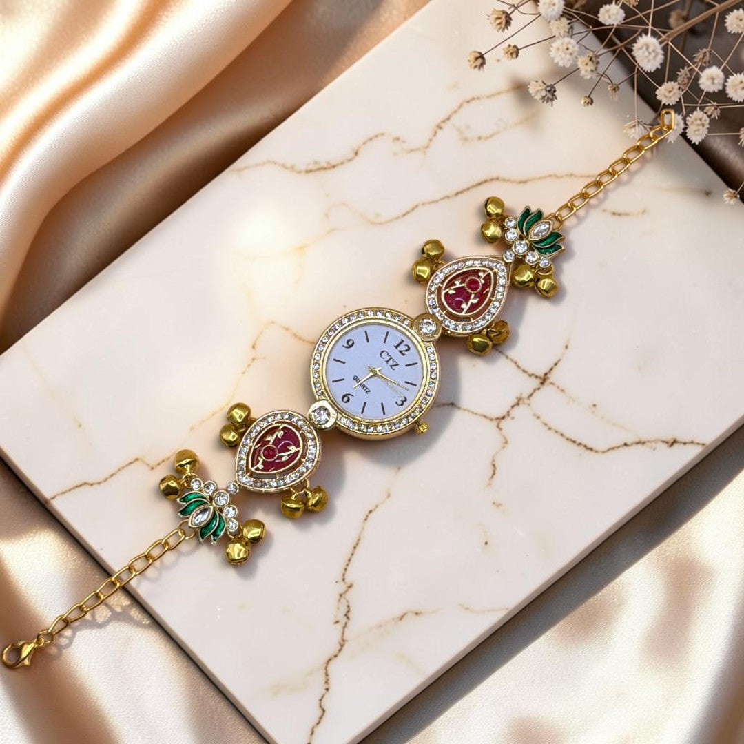 Kundan-Armbanduhr für Damen – Elegante indische Schmuckuhr im Ethno-Design