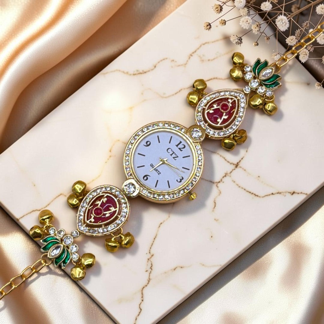 Kundan-Armbanduhr für Damen – Elegante indische Schmuckuhr im Ethno-Design