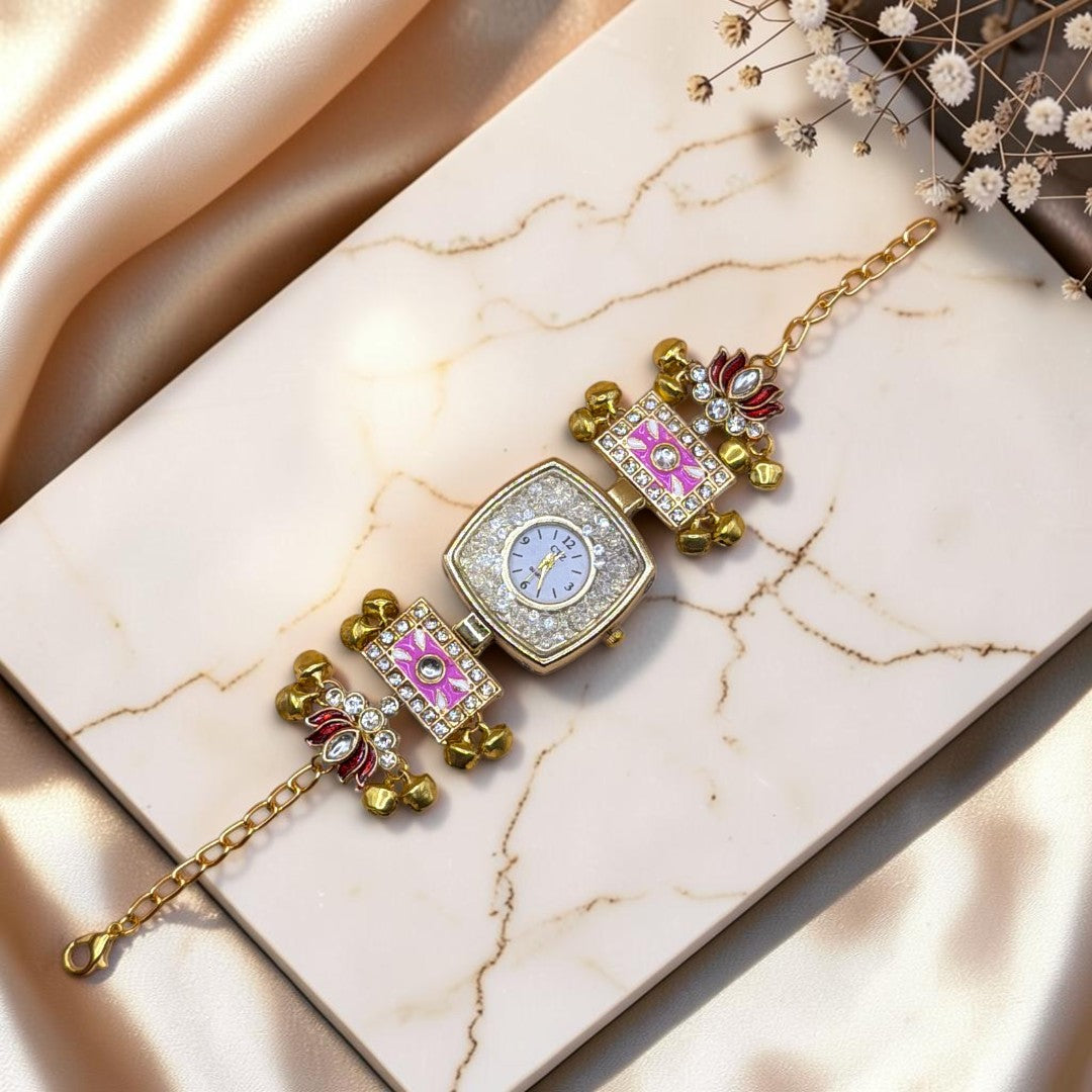 Kundan-Armbanduhr für Damen – Elegante indische Schmuckuhr im Ethno-Design