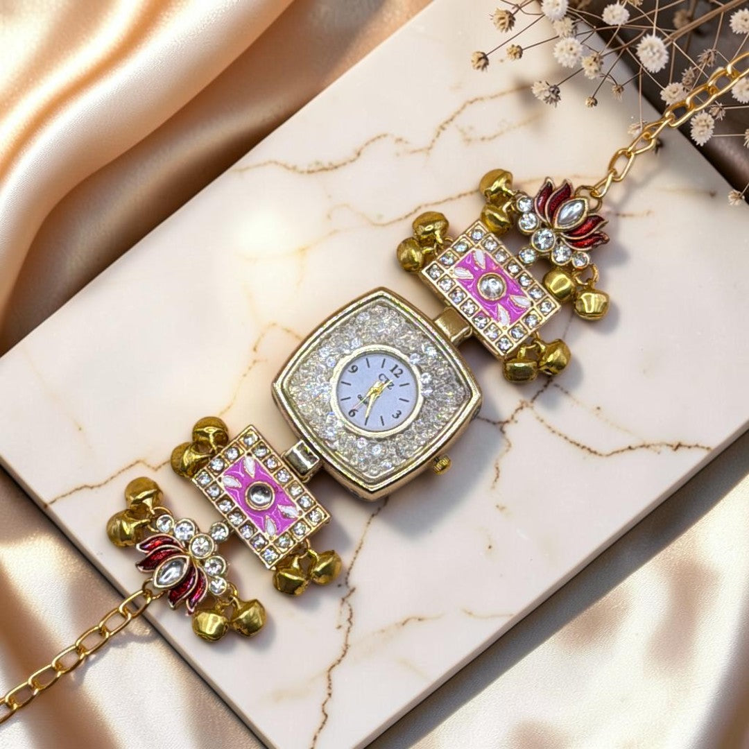 Kundan-Armbanduhr für Damen – Elegante indische Schmuckuhr im Ethno-Design