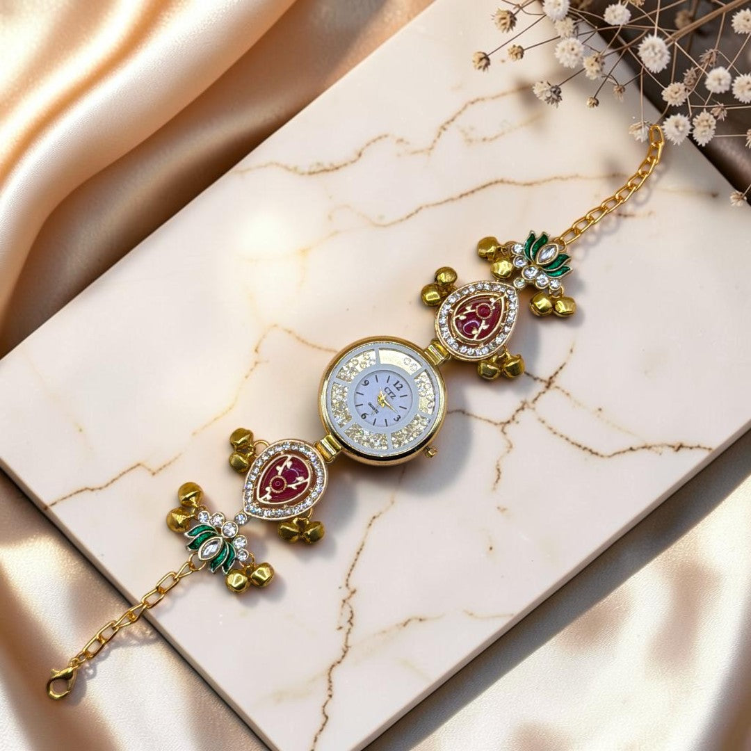 Kundan-Armbanduhr für Damen – Elegante indische Schmuckuhr im Ethno-Design