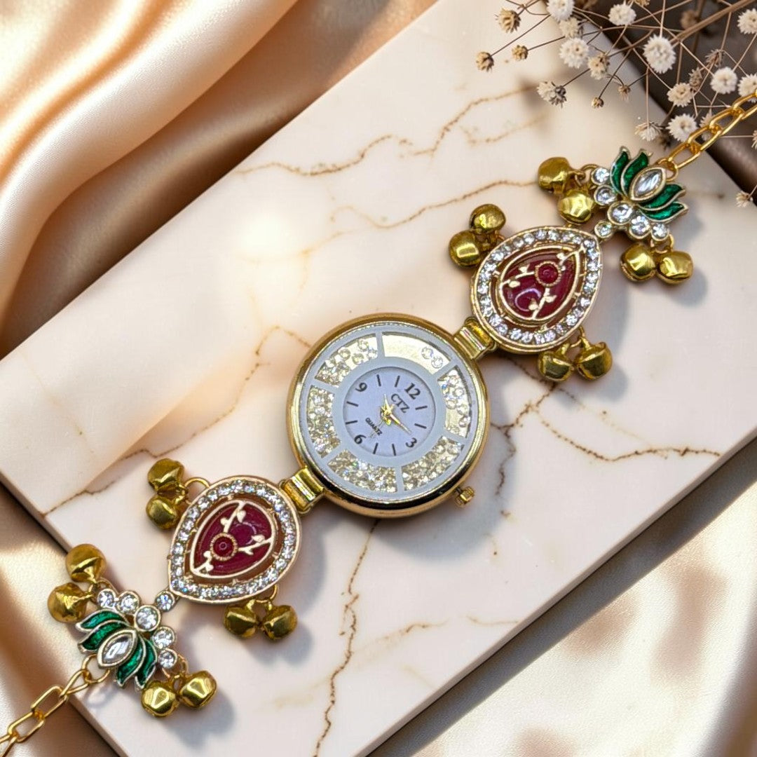 Kundan-Armbanduhr für Damen – Elegante indische Schmuckuhr im Ethno-Design