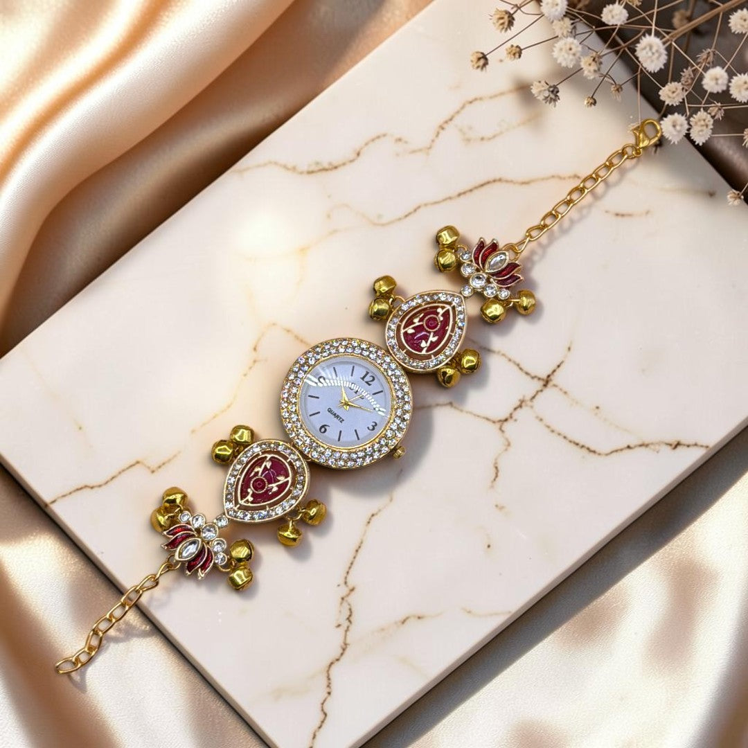 Kundan-Armbanduhr für Damen – Elegante indische Schmuckuhr im Ethno-Design