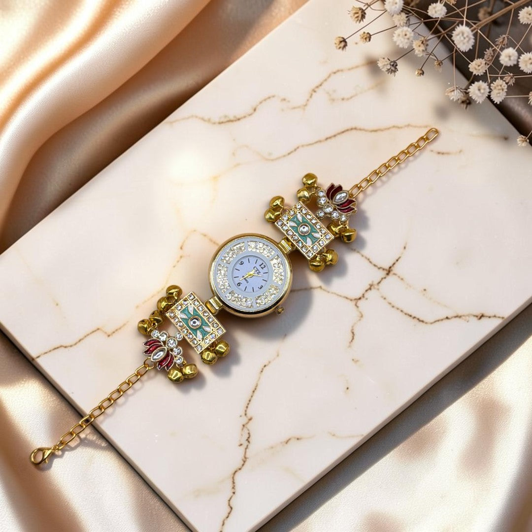 Kundan-Armbanduhr für Damen – Elegante indische Schmuckuhr im Ethno-Design