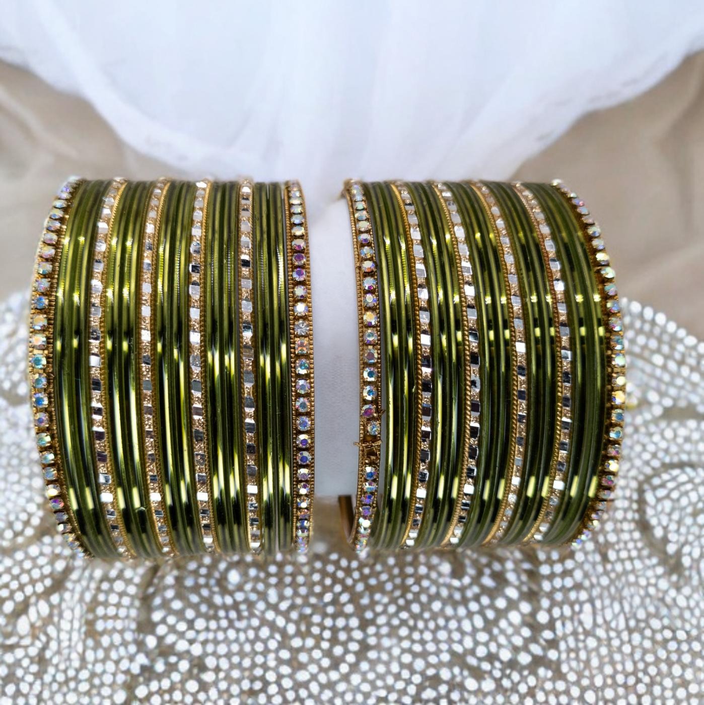 Armreifen Set - Olivgrün | gold | Größe 2.8