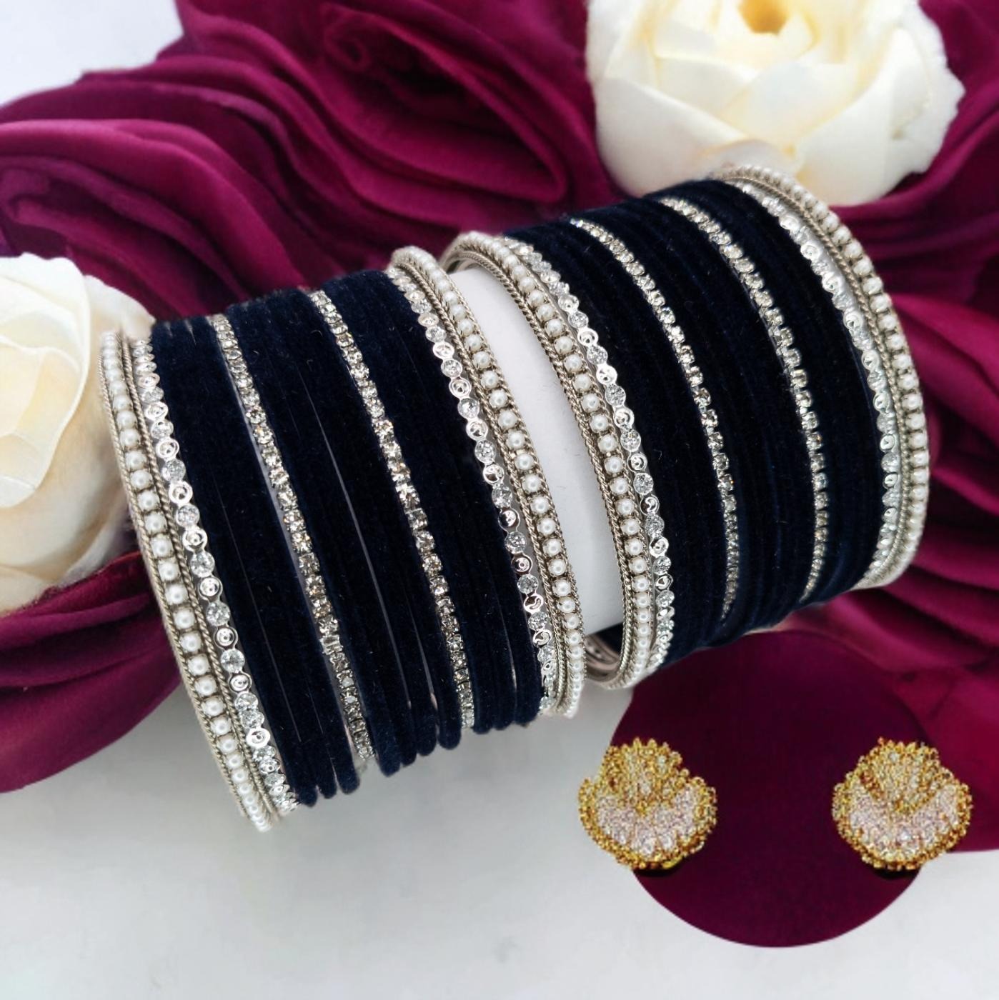 Armreifen Set - Dunkel blau | Silber | Velvet | Größe 2.6
