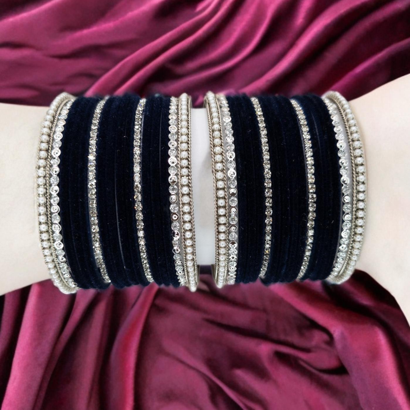 Armreifen Set - Dunkel blau | Silber | Velvet | Größe 2.6