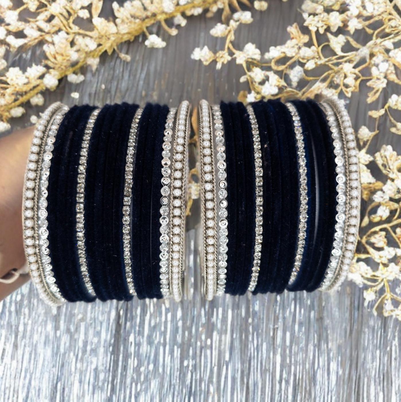 Armreifen Set - Dunkel blau | Silber | Velvet | Größe 2.6