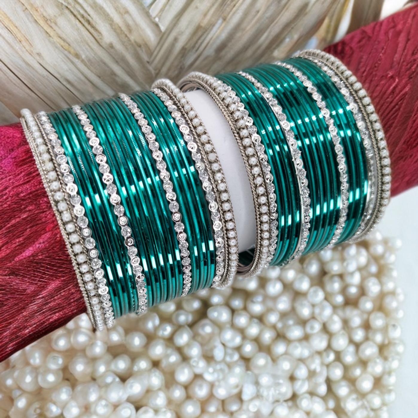 Armreifen Set - blaugrün | Silber| Größe 2.6