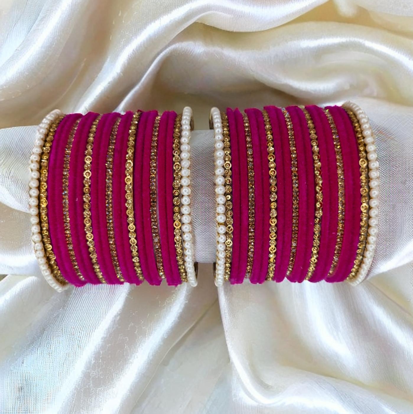 Bangles Set - Magenta | Gold | Size 2.8