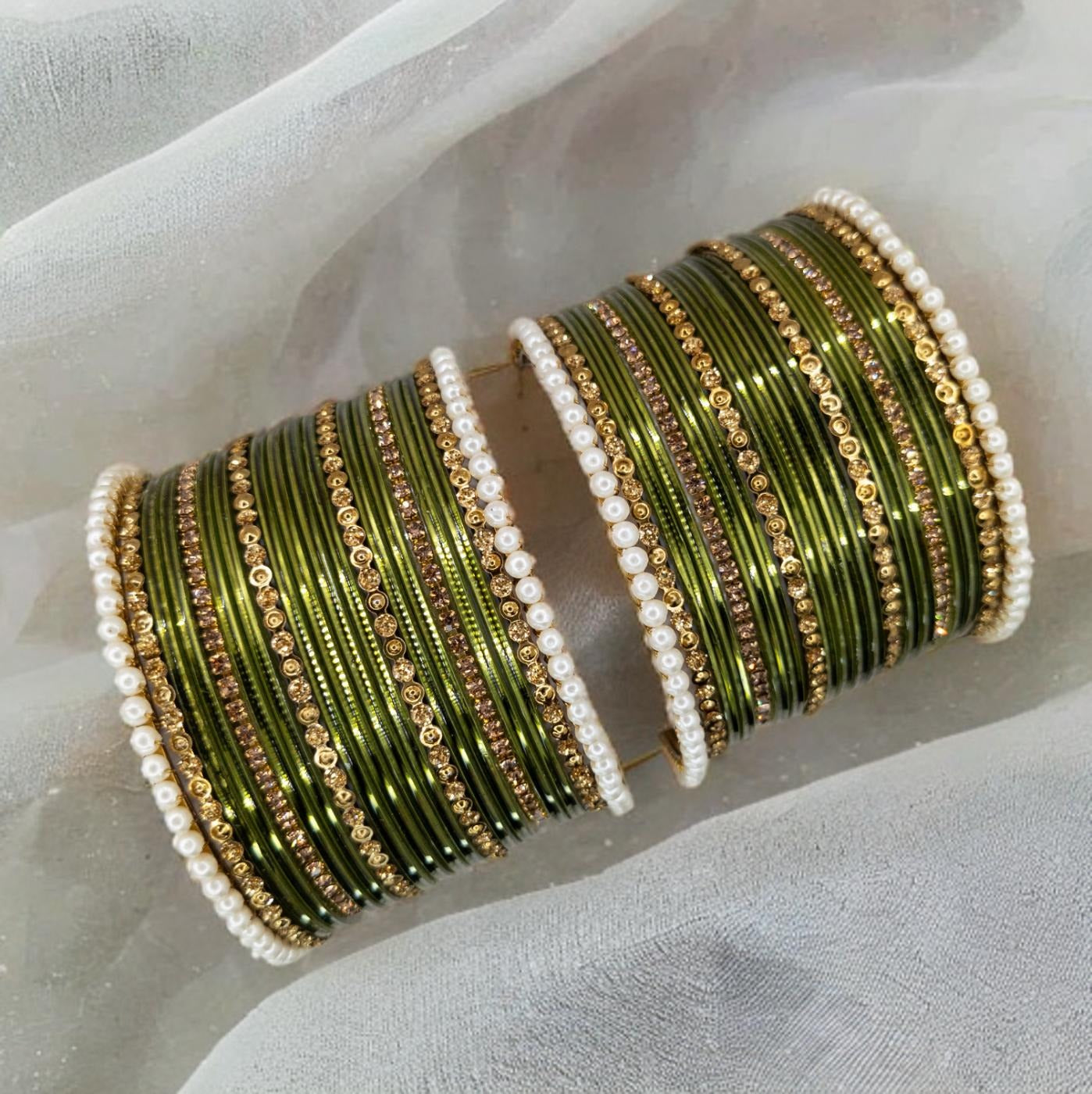 Armreifen Set - Olivgrün | Gold | Größe 2.8