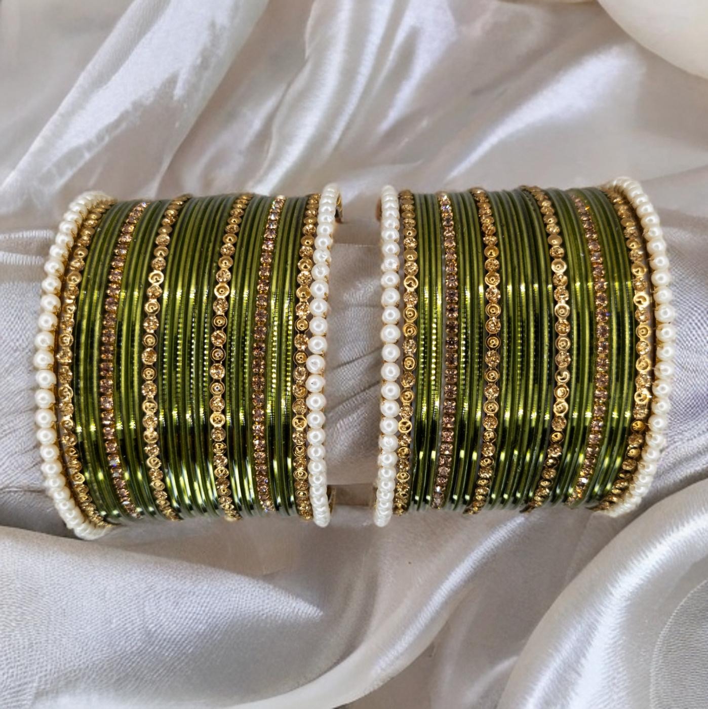 Armreifen Set - Olivgrün | Gold | Größe 2.8