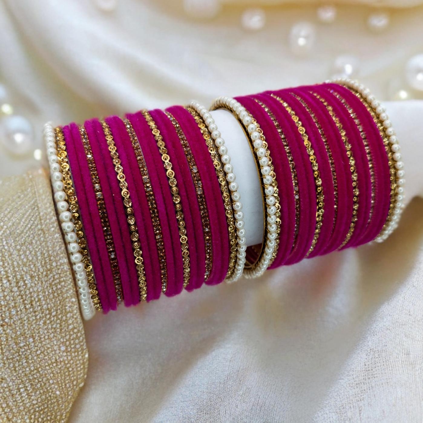 Bangles Set - Magenta | Gold | Size 2.8