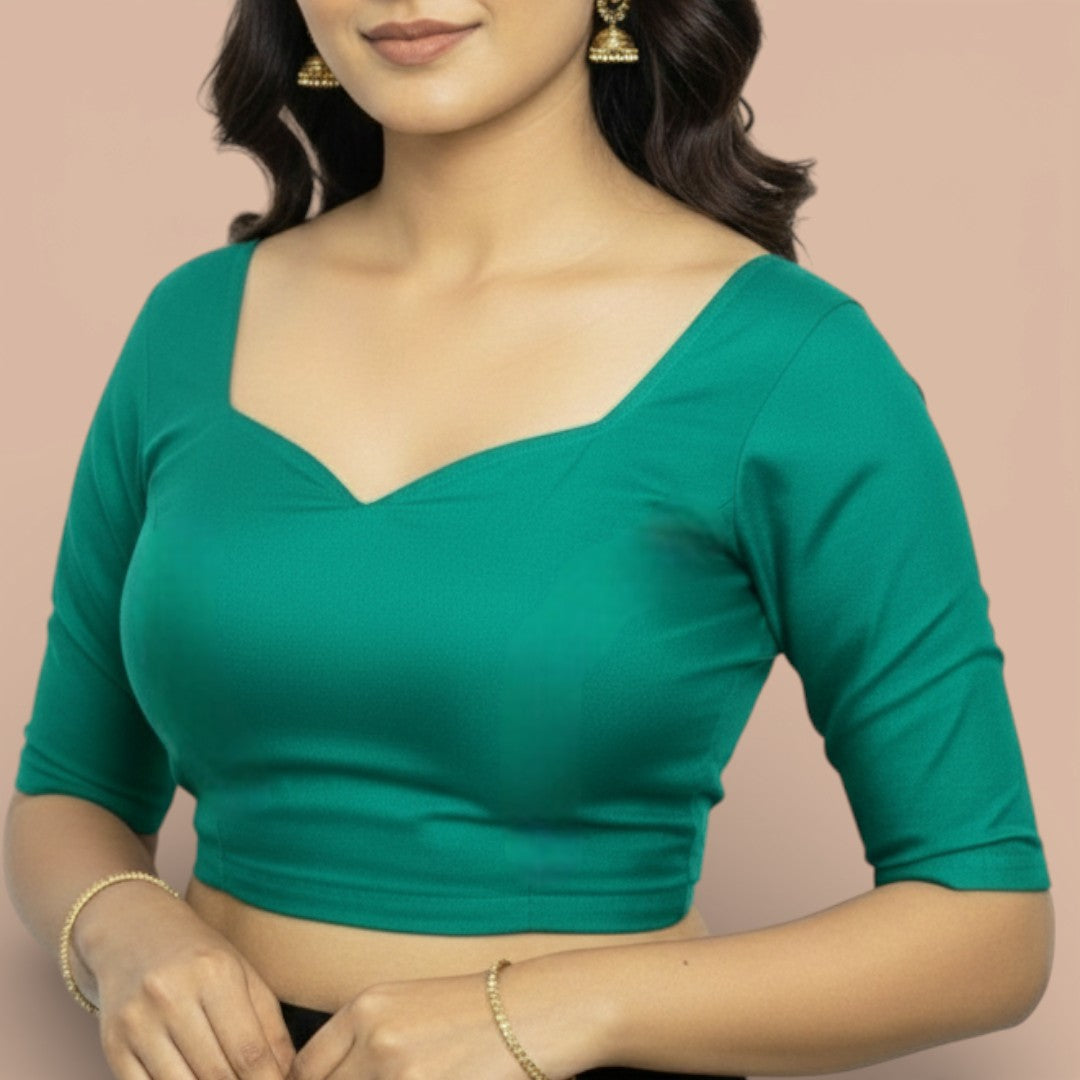 Alles-in-einem Saree Set |Grün – Space Silk Saree + Blouse + Shapewear