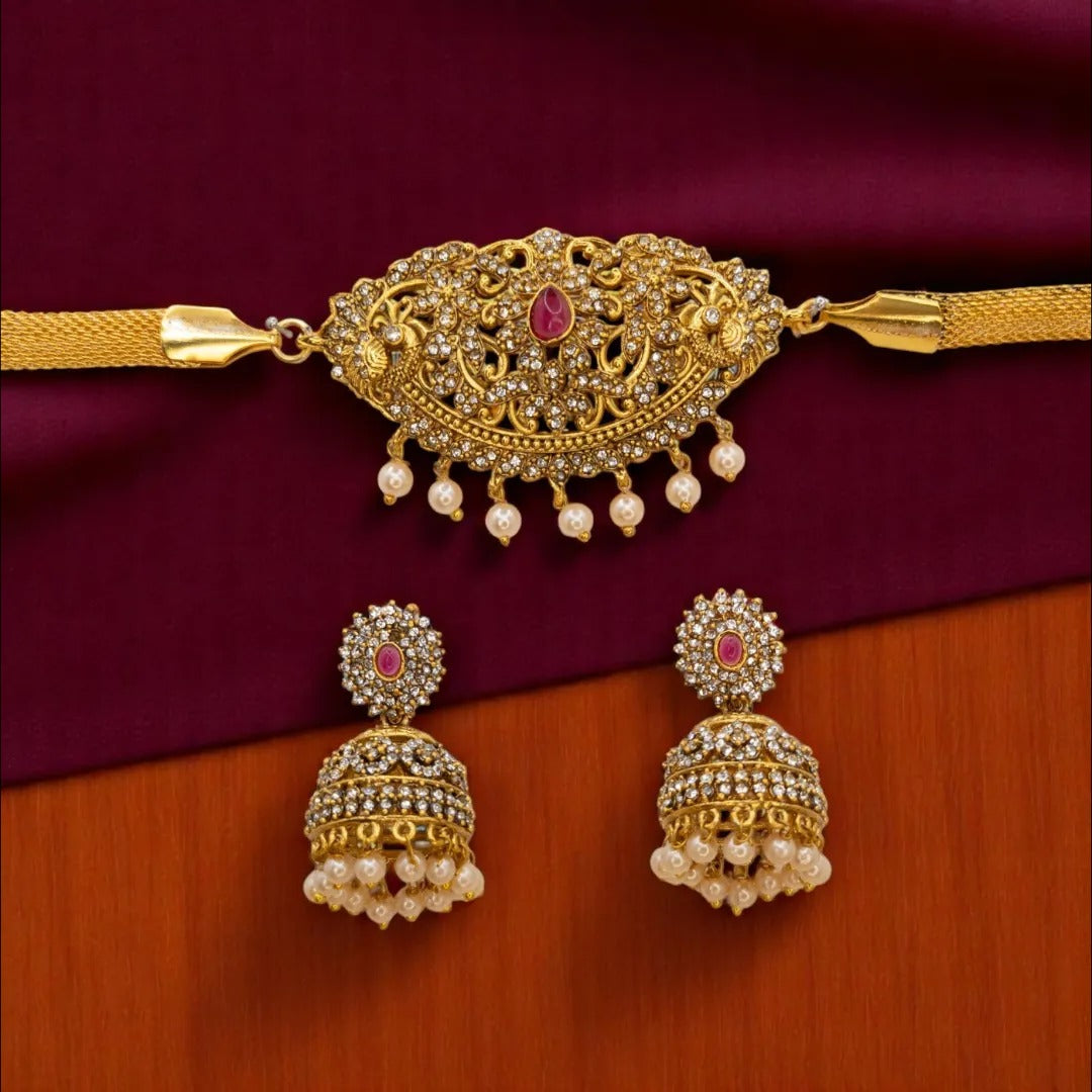 Temple Choker Necklace with Earrings