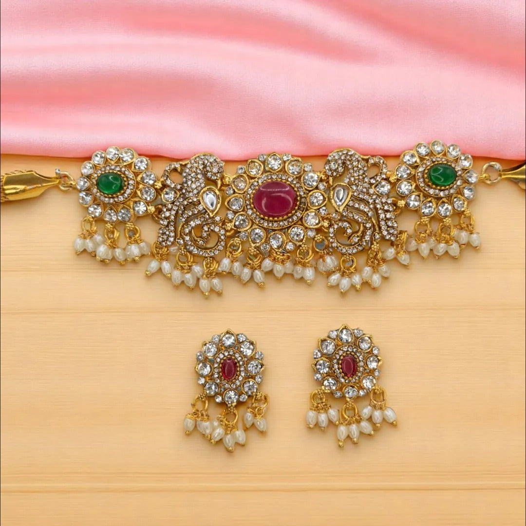 Temple Choker Necklace with Earrings