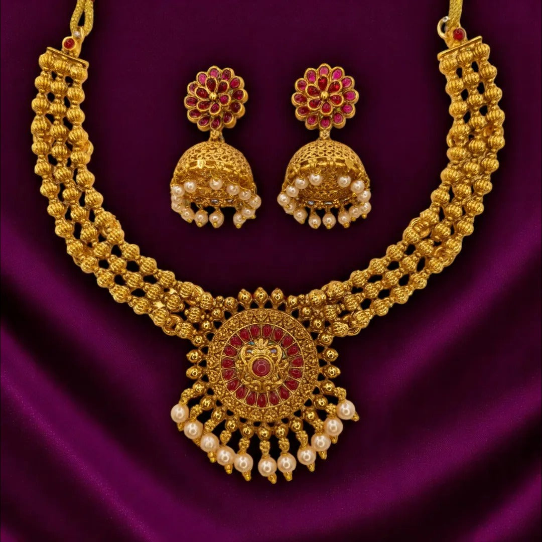 Temple Choker Necklace with Earrings