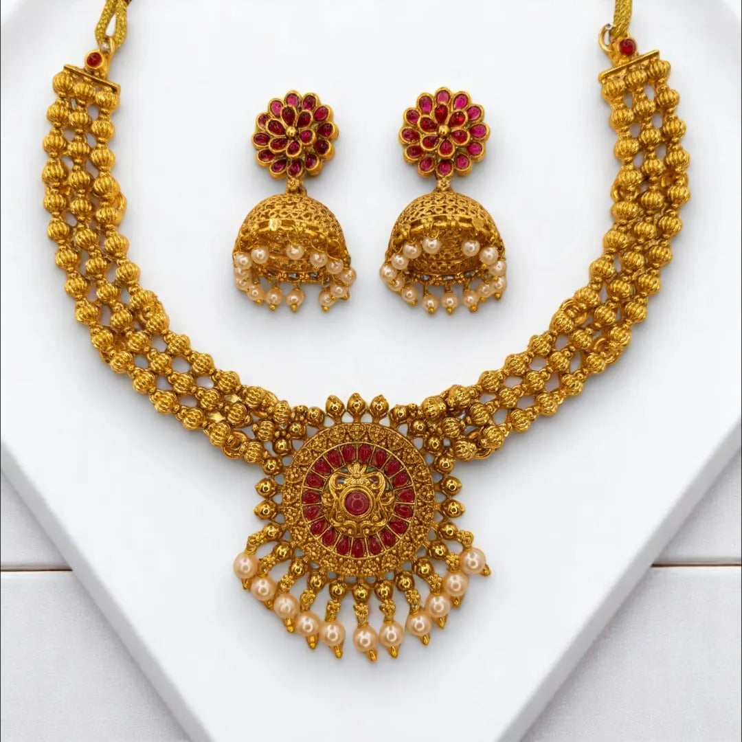Temple Choker Necklace with Earrings