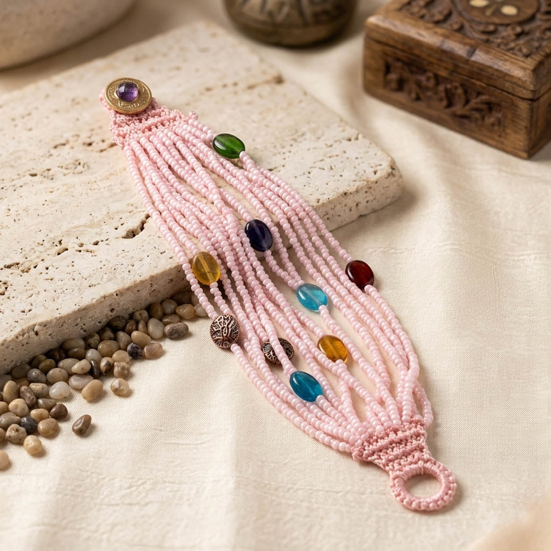 Trendiges Multi-Bead Statement Armband – rosa