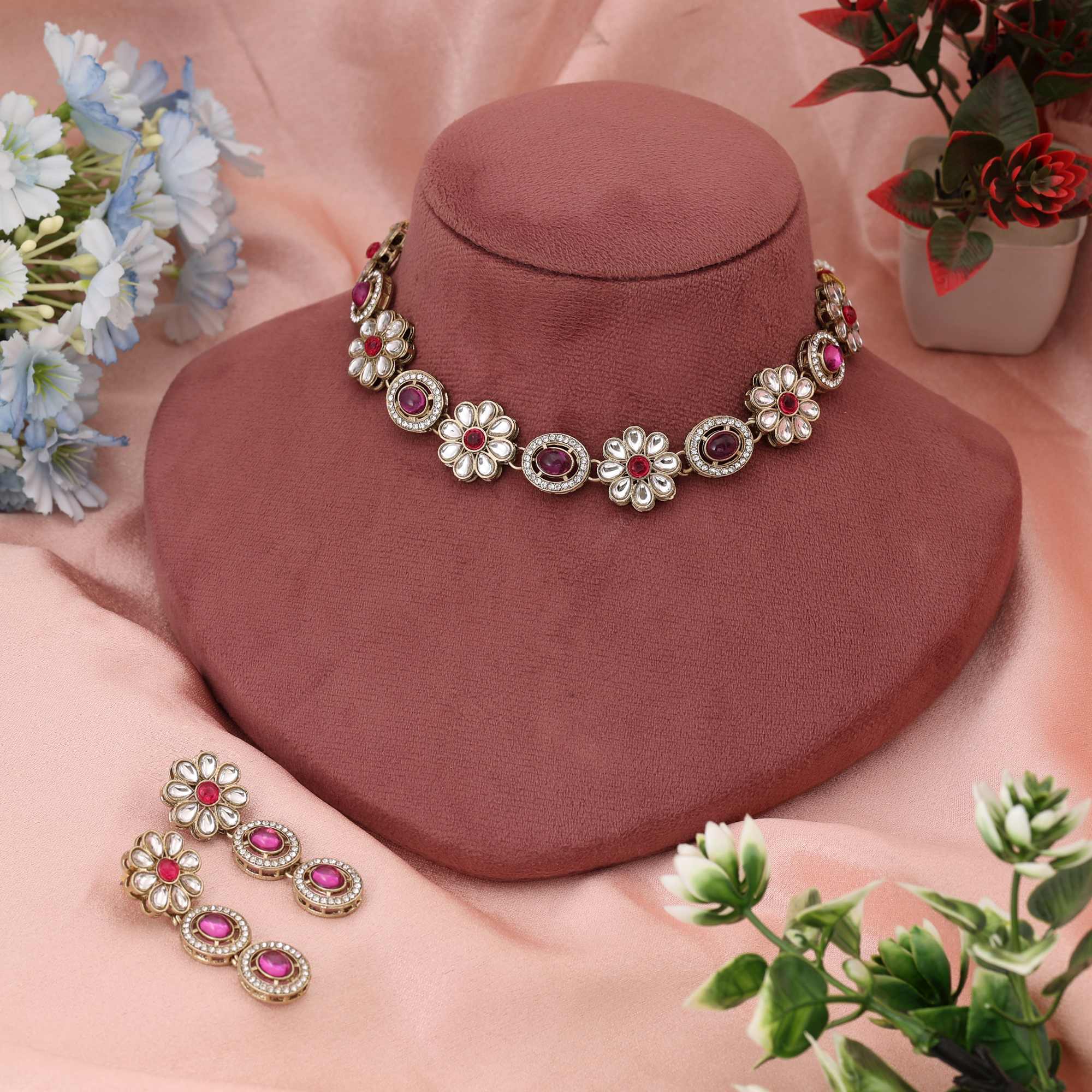 Kundan Halskette mit Ohrringe - gold | Magenta