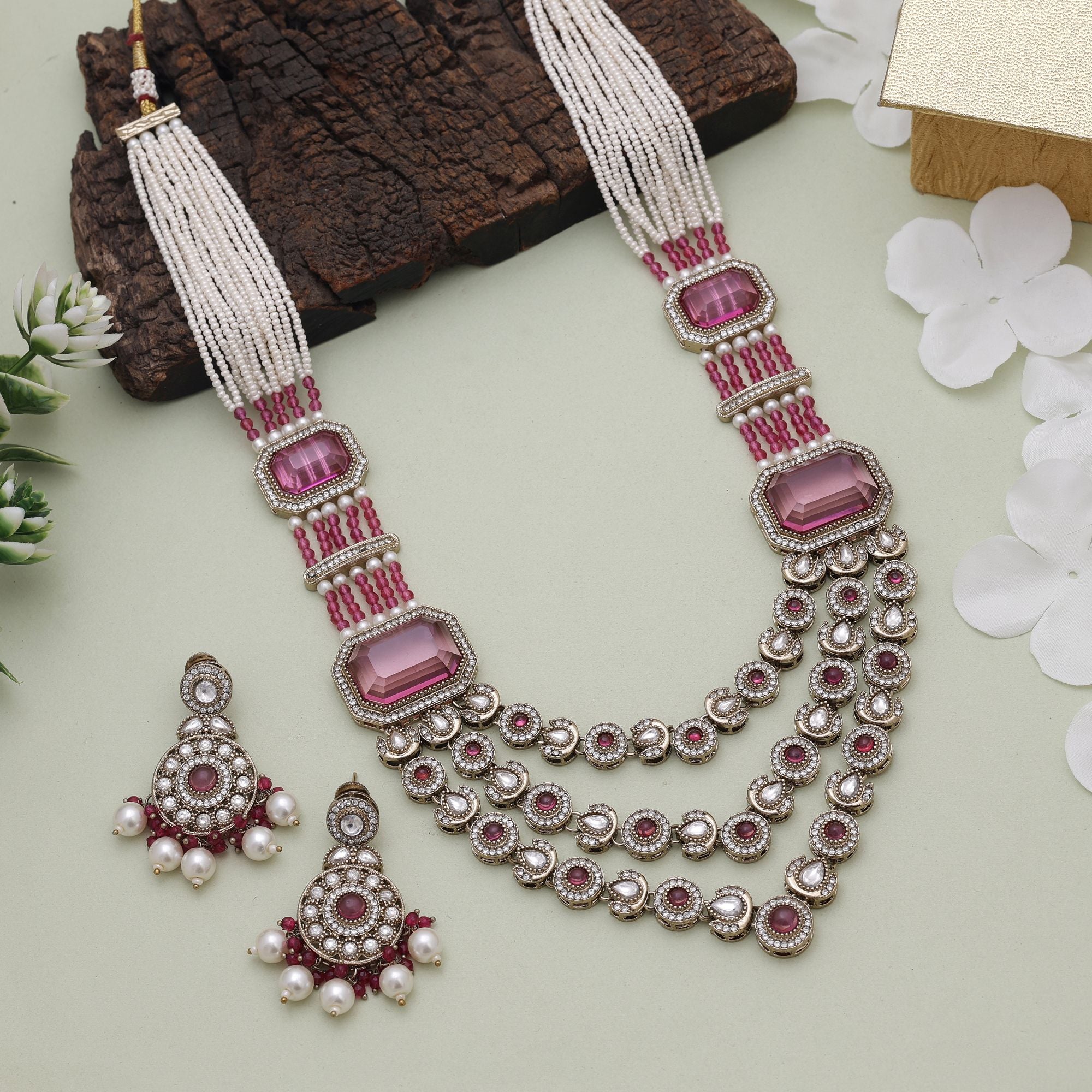 Kundan Halskette mit Ohrringe - gold | Rani color