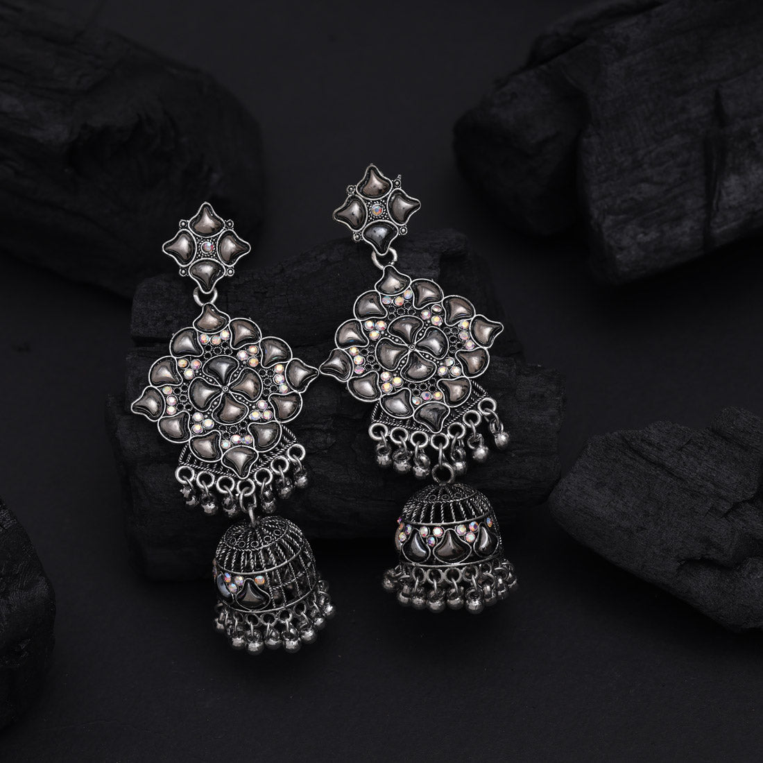 Oxidierte Ohrringe - | silber oxidiert