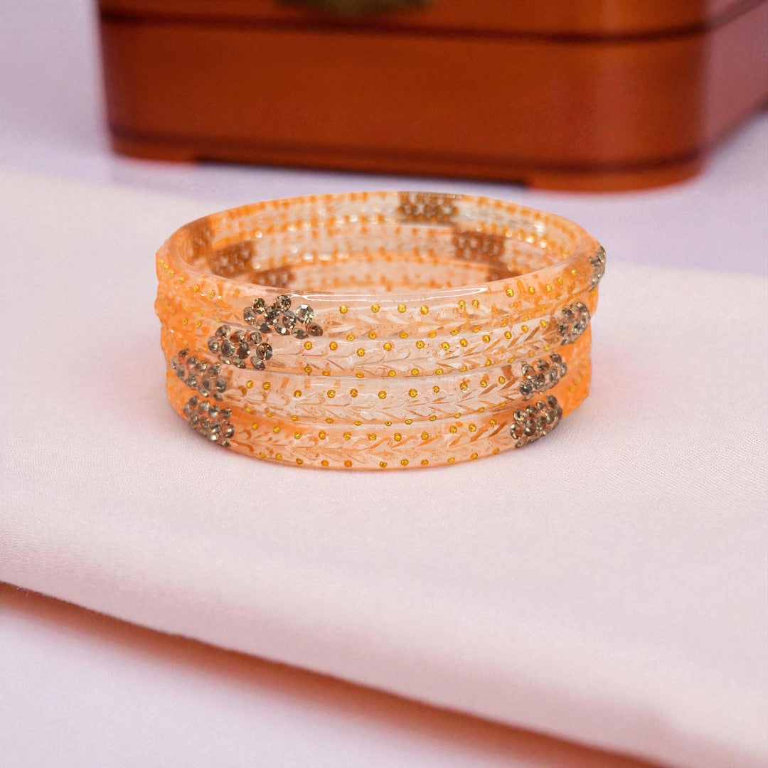 Rain Drop Glass Bangles – Set of 4 - Peach