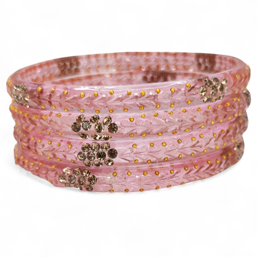 Rain Drop Glass Bangles – Set of 4 - Peach