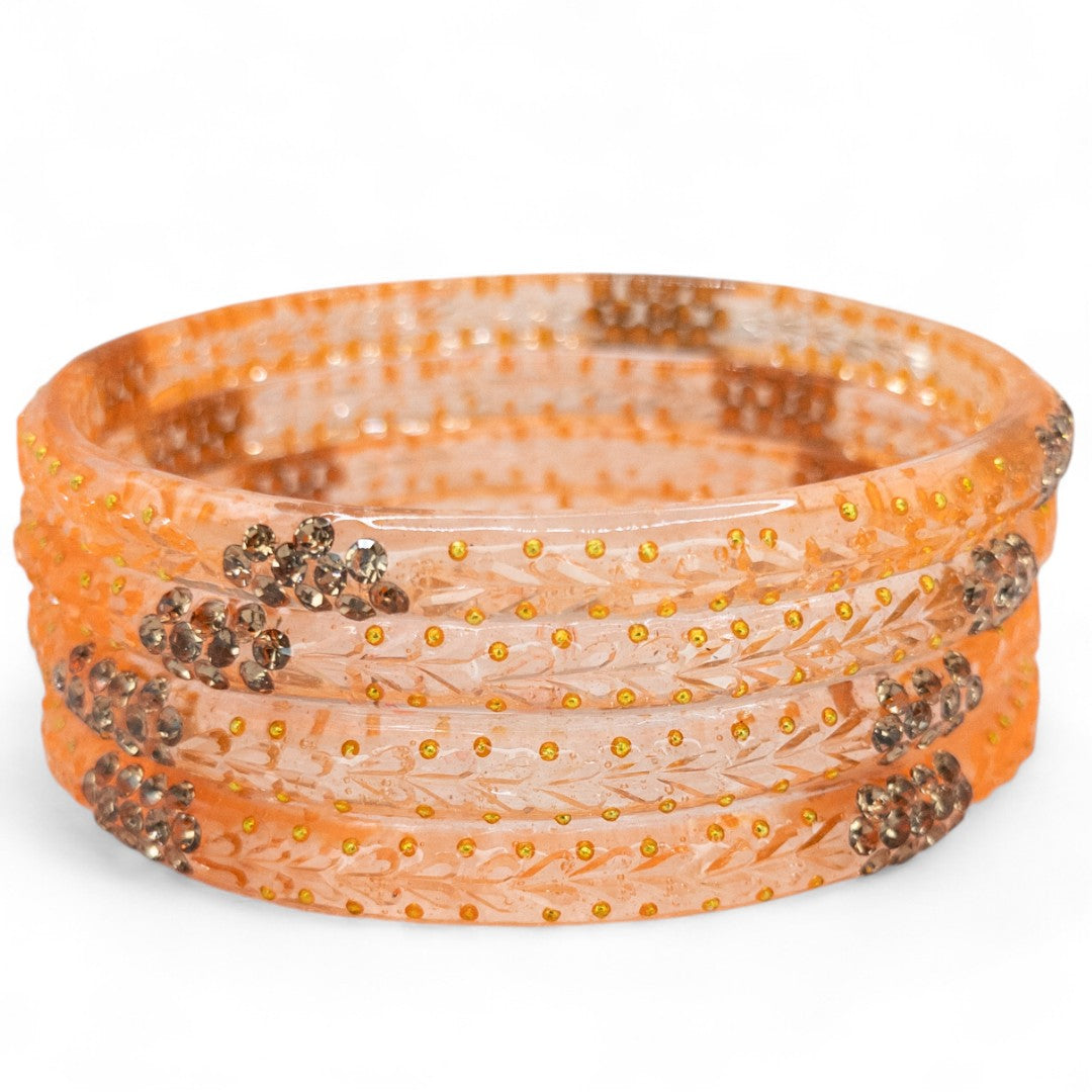Rain Drop Glass Bangles – Set of 4 - Peach
