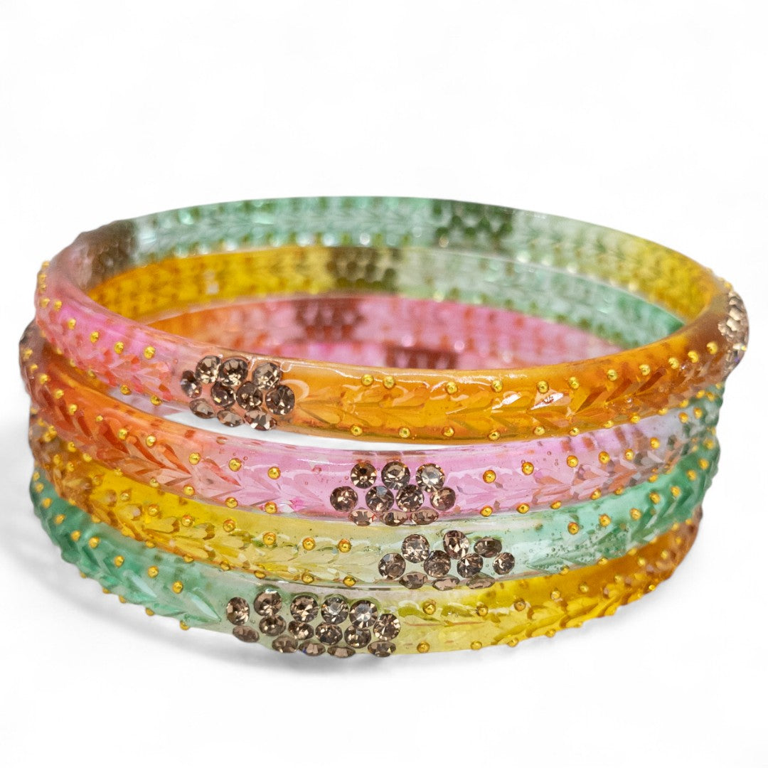 Rain Drop Glass Bangles – Set of 4 - Peach