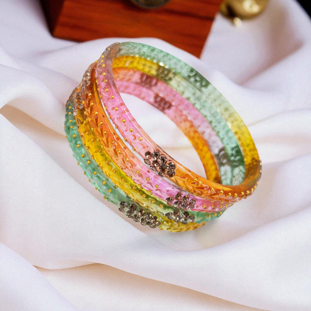Rain Drop Glass Bangles – Set of 4 - Peach