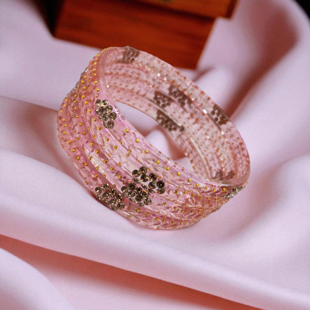 Rain Drop Glass Bangles – Set of 4 - Peach