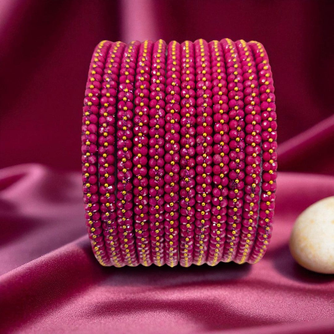 Perlen Glas Armreifen – 12er Set - Magenta