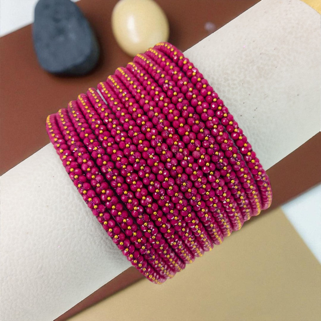 Perlen Glas Armreifen – 12er Set - Magenta