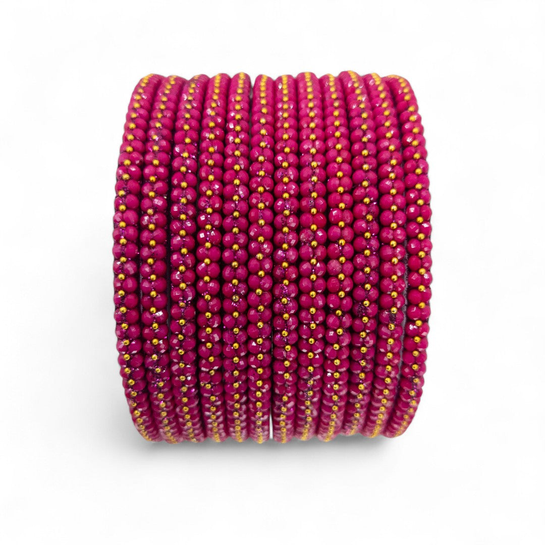Perlen Glas Armreifen – 12er Set - Magenta