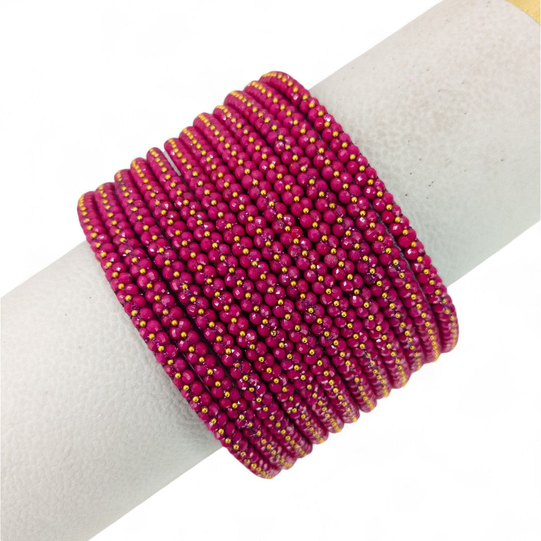 Perlen Glas Armreifen – 12er Set - Magenta