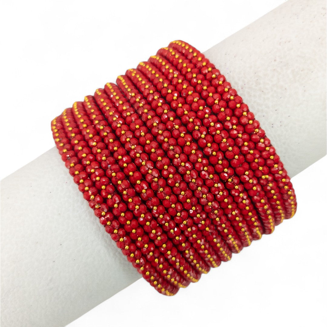 Perlen Glas Armreifen – 12er Set - Rot