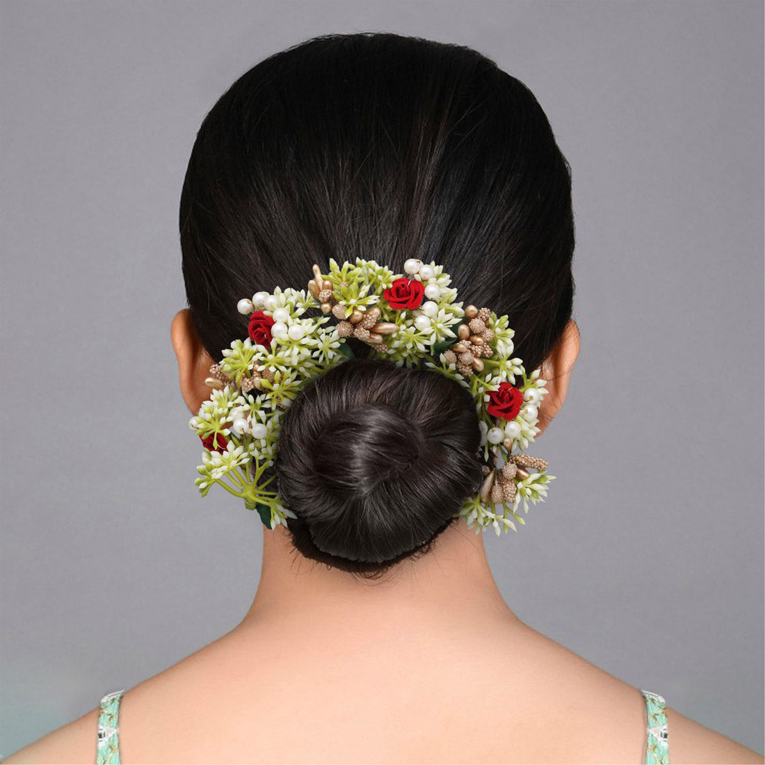 Künstliche indische Haarblumen - Grün , gold