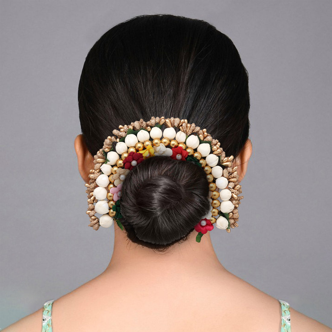Künstliche indische Haarblumen | Gold | multicolor