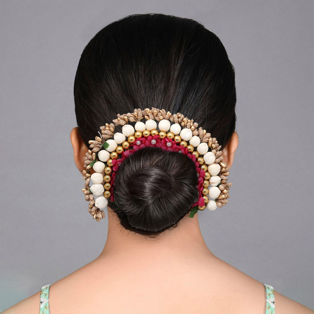 Künstliche indische Haarblumen | Gold | magenta