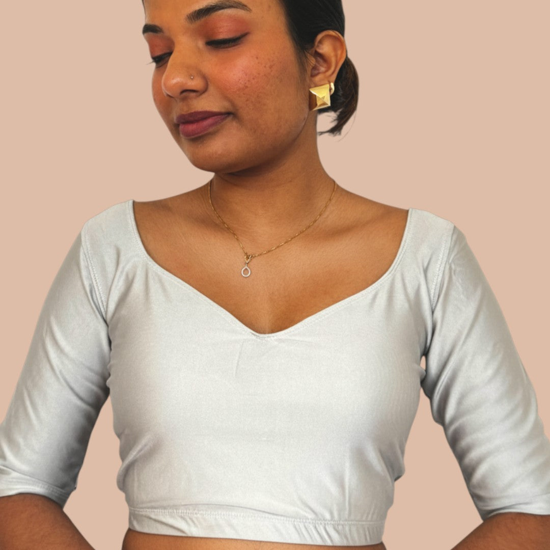 Ready-Made Saree Blusen – Herzausschnitt - Grau