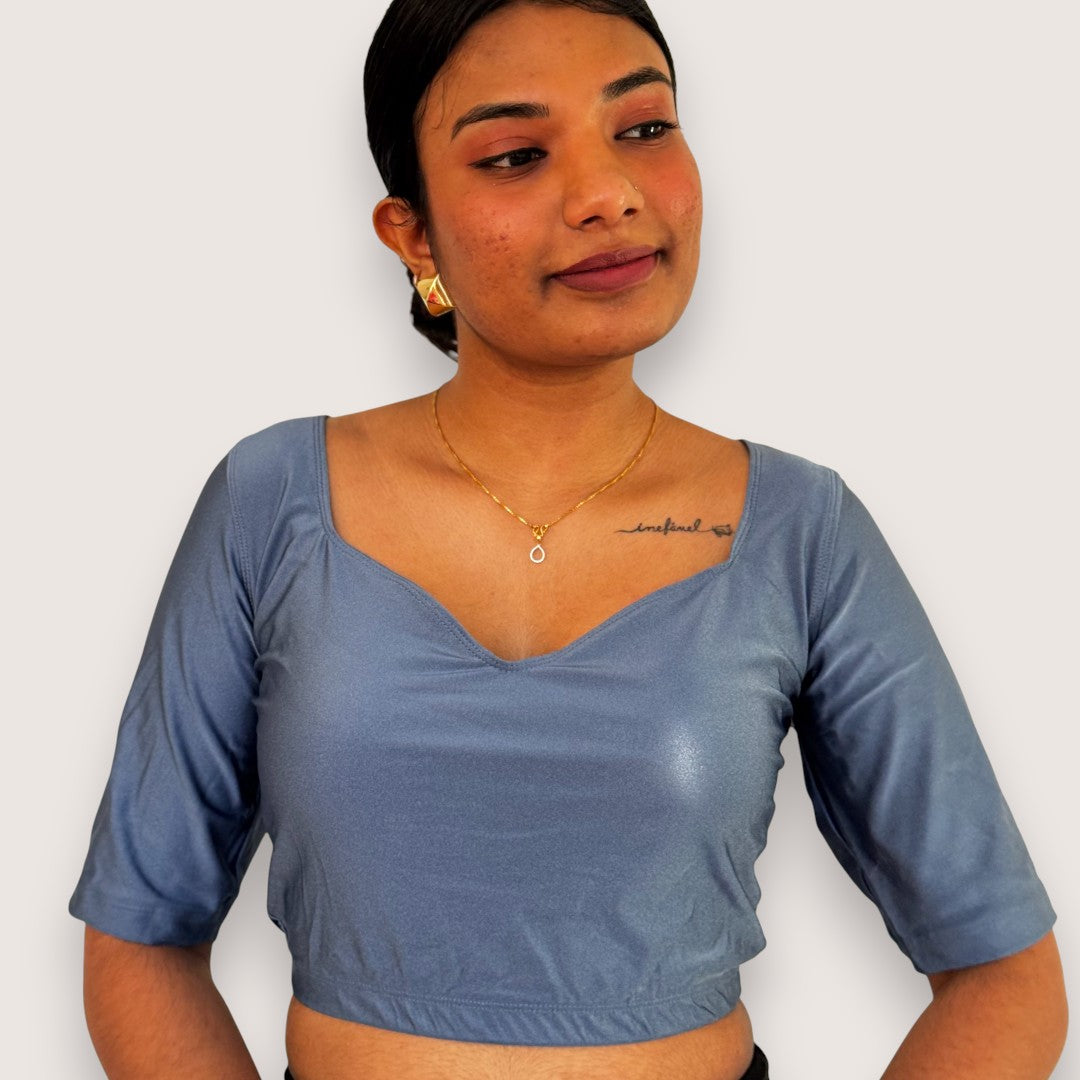 Ready-Made Saree Blusen – Herzausschnitt -Blaugrau