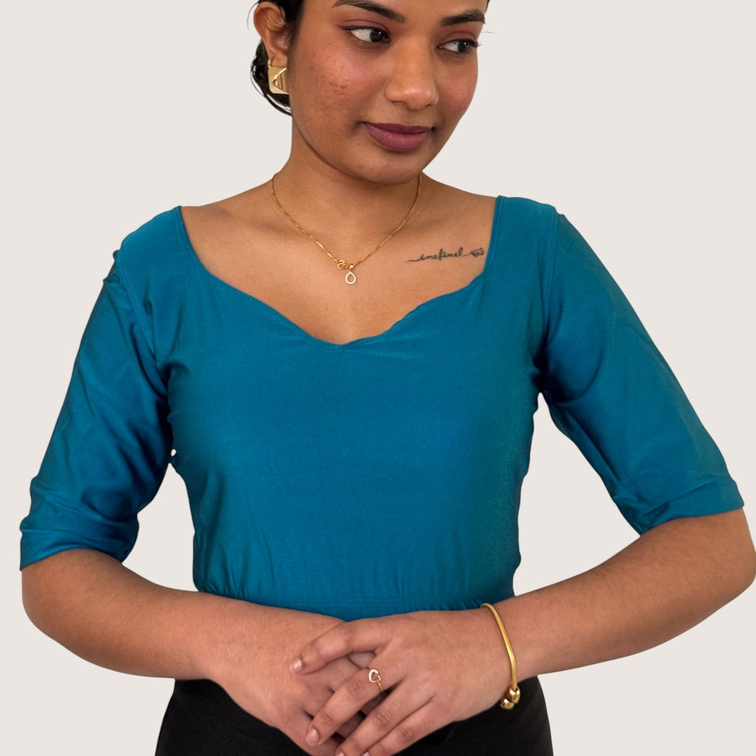 Ready-Made Saree Blusen – Herzausschnitt -Blaugrün